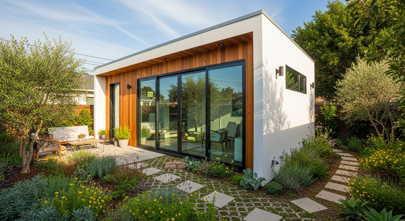 A detached backyard ADU &mdash; the design begins with accurate as-builts of the existing home and lot.