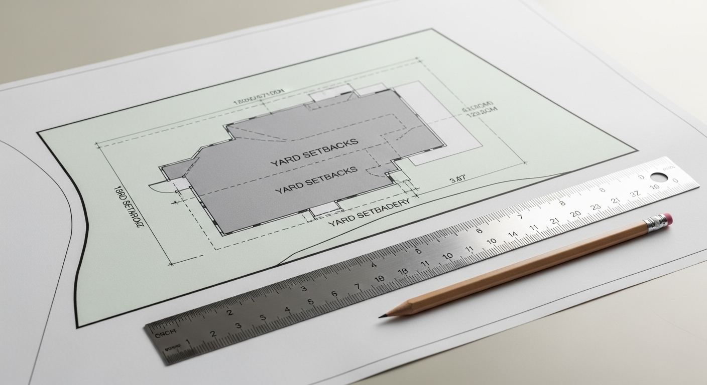 A site plan shows the building footprint on the lot.