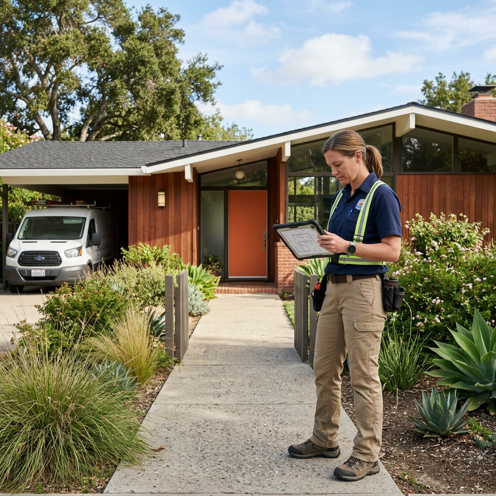 A field technician verifies plans right at the property.