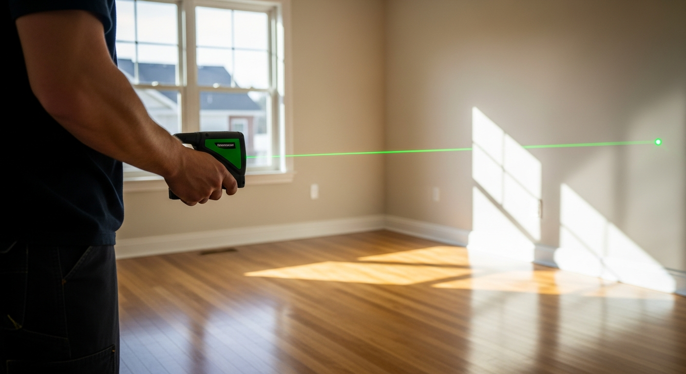 Technician capturing existing conditions with a laser measuring device